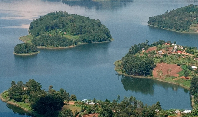 Njuyeera Island on Lake Bunyonyi, Uganda - known for its historical leprosy treatment center.
