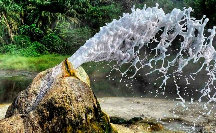 Close-up of bubbling hot springs in Semuliki National Park.